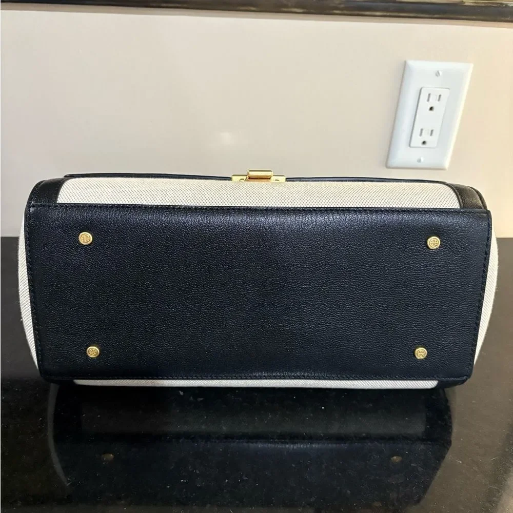 Tory Burch Black and Cream Satchel with Structured Design